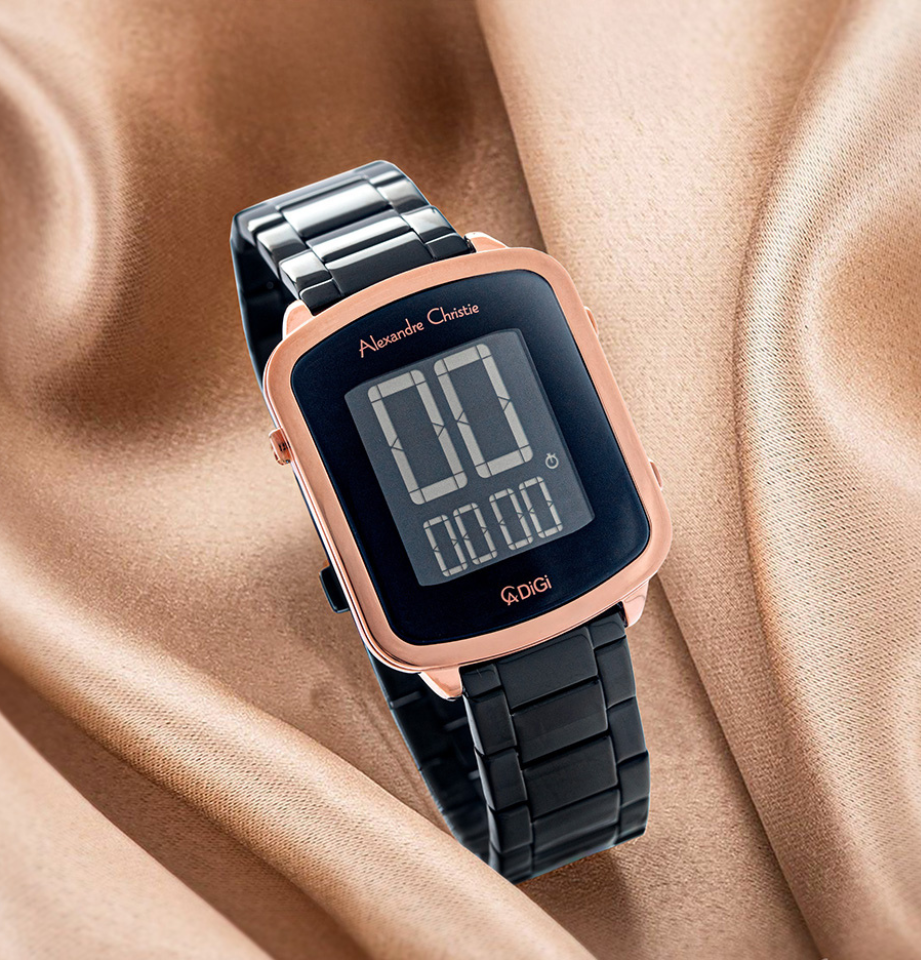 Alexandre Christie Digi Digital Dial Stainless Steel Acetate Strap Extra Strap